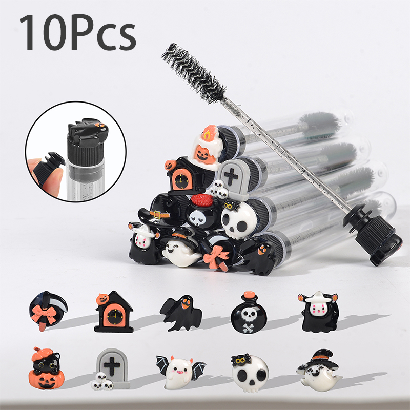 Beauty Halloween Makeup - มาสคาร่าฮาโลวีน 10 ชิ้น พร้อมหลอด แปรงปัดขนตาและคิ้วแบบสปูลลี่ อุปกรณ์ต่อขนตา