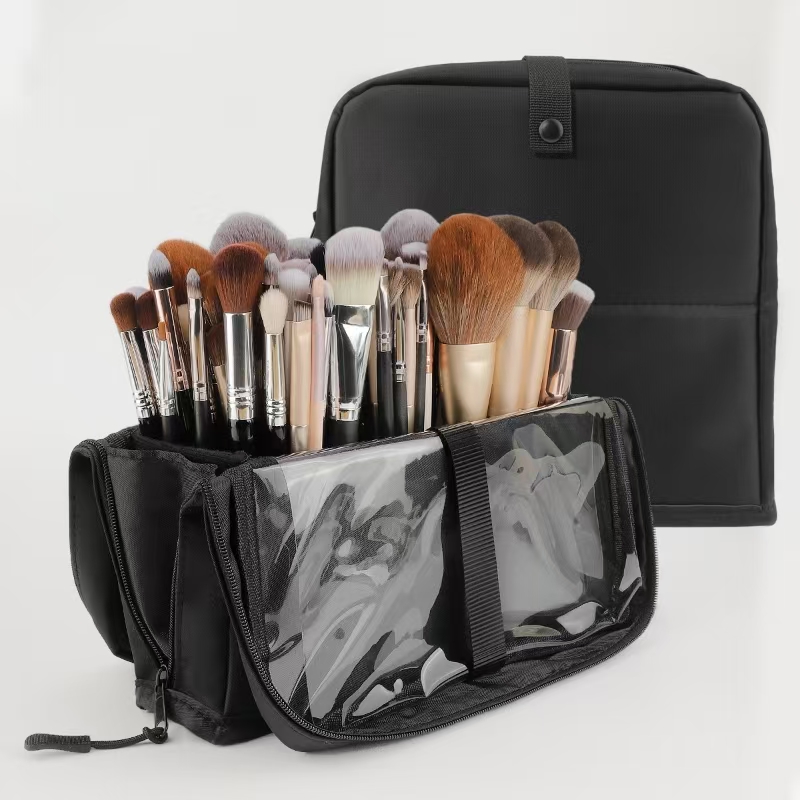Beauty Makeup Organizer - กระเป๋าเครื่องสำอางพับได้สีดำขนาดใหญ่ 14-40 ช่อง สำหรับจัดเก็บแปรงแต่งหน้า กระเป๋าเครื่องสำอางพร้อมหูหิ้ว