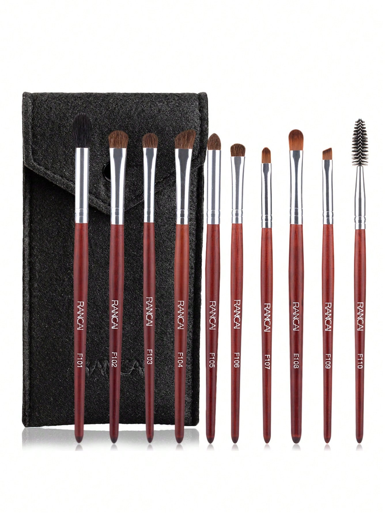 Makeup Beauty Ro - ชุดแปรงแต่งตาแบบมืออาชีพ 10 ชิ้น ด้ามไม้สีแดง แปรงเบลนด์อายแชโดว์ แปรงปัดคิ้ว