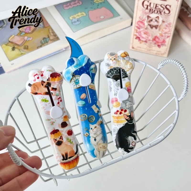 Beauty Makeup Organizer - กล่องเซอร์ไพรส์ลายเล็บแมวสุดน่ารัก พร้อมมีดเล็บแมว แกะกล่องได้ ของทำมือสไตล์เรโทร กล่องขนมหวาน แกะกล่องแบบสุ่ม