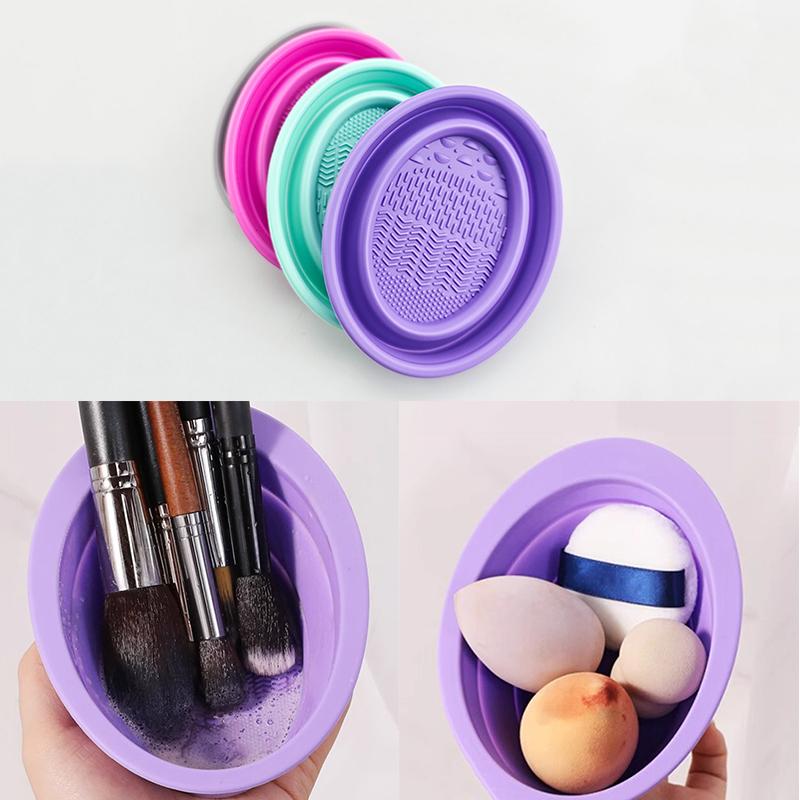 Beauty Makeup Organizer - ซิลิโคนแปรงแต่งหน้าแปรงแต่งหน้าพับแป้งพัฟทําความสะอาดชามแปรงอายแชโดว์ล้างทําความสะอาดเครื่องมือความงาม Scrubber กล่อง