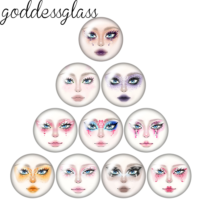 Beauty Makeup Girl Photo - ตุ๊กตาหน้าสาวแต่งหน้าสวย 10p 12มม./18มม./20มม./25มม. กระจกกลมแบบคาโบชองหลังแบน สำหรับทำเครื่องประดับ