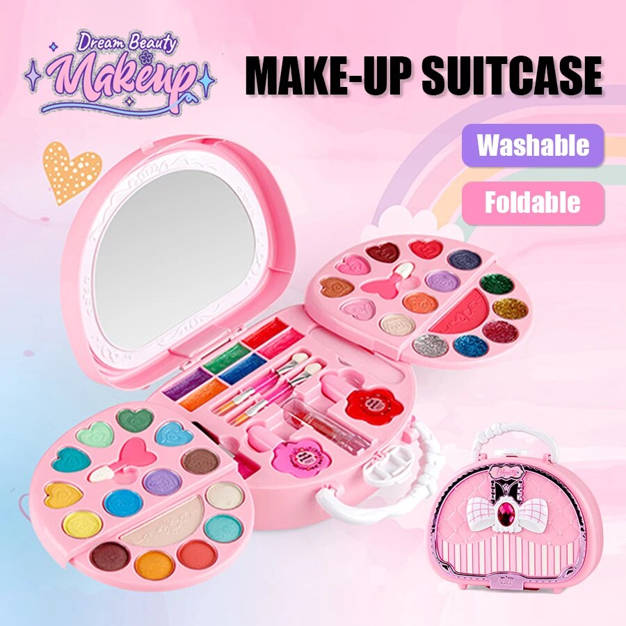 Beauty Makeup For Girl - เด็กความงามของเล่นแต่งหน้าชุดถุงเล็กๆล้างทําความสะอาดได้ Pretend Play เครื่องสําอางค์ชุดของเล่นกระจกปลอดสารพิษและปลอดภัยของขวัญวันเกิดสาว