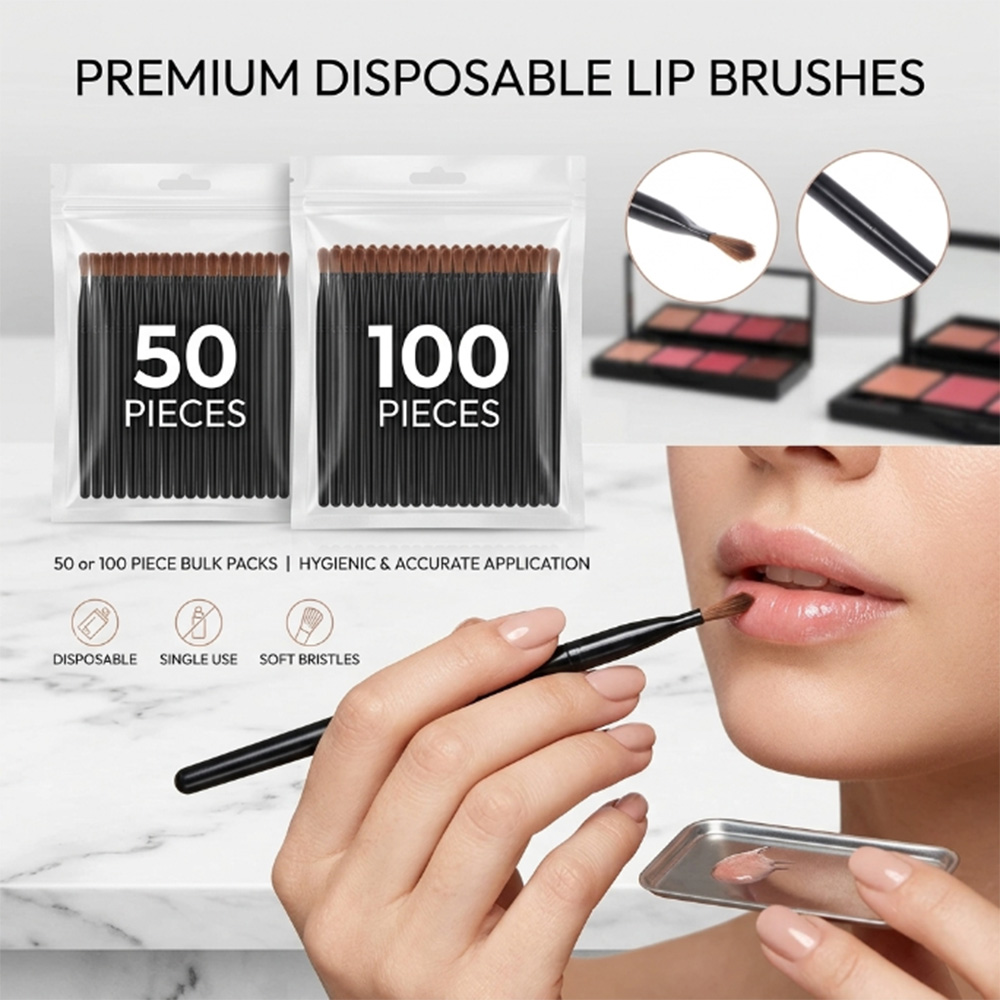 Beauty For You Makeup - 50/100 ชิ้นชุดแปรงทาปากแบบใช้แล้วทิ้งลิปสติกกลอส แวนด์ อพพลิเคเตอร์แปรงแต่งหน้าเครื่องมือความงามระดับมืออาชีพเครื่องสำอาง