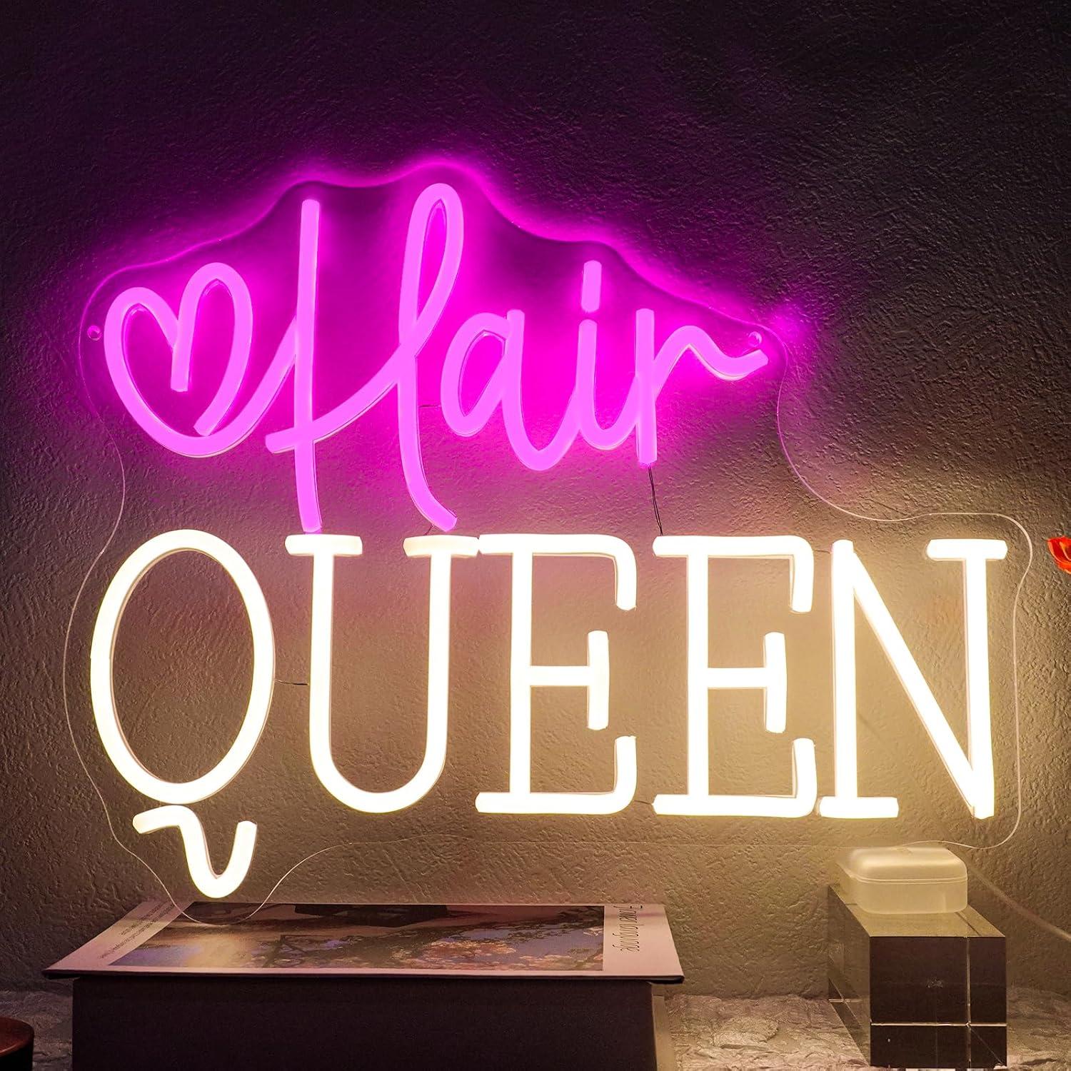 Beauty Makeup Shop - ป้ายไฟนีออน Hair Queen ปรับความสว่างได้ ป้ายไฟนีออนสำหรับร้านตัดผม ร้านเสริมสวย