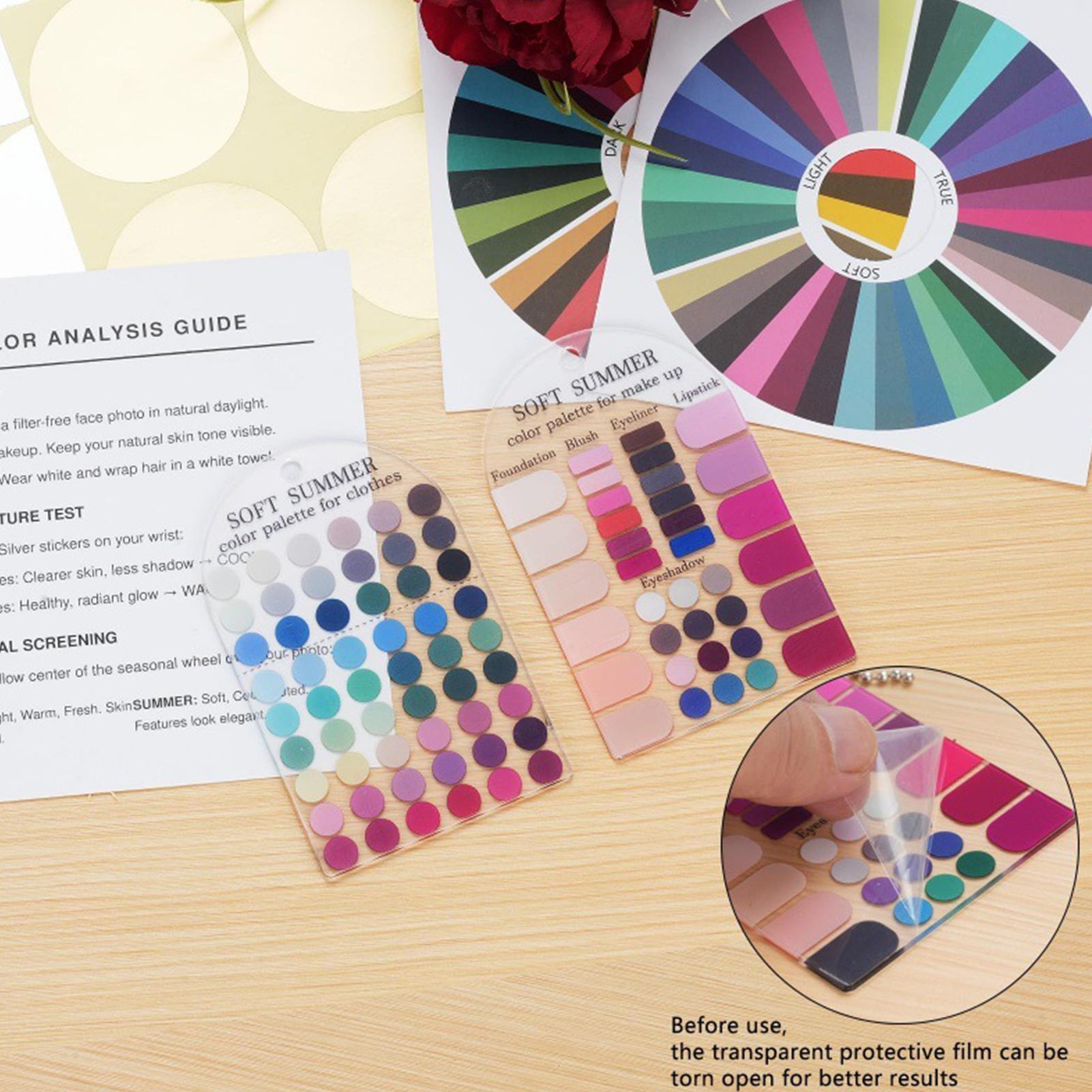 Beauty Kiss Makeup - การ์ดสีพาเลทโทนสีฤดูร้อนแบบนุ่มนวล 2 ชิ้น การ์ดตัวอย่างสีอะคริลิกตามฤดูกาล คู่มือการจับคู่สีสำหรับเสื้อผ้า เครื่องสำอาง