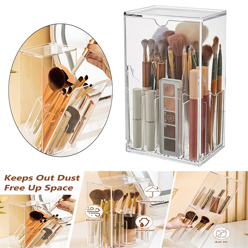 Beauty Makeup Organizer - ผู้ถือแปรงแต่งหน้าOrganizer Clearโต๊ะเครื่องสําอางค์เครื่องมือOrganizer 17 ช่องเอียงเปิดกันฝุ่นแปรงแต่งหน้ากล่องเก็บ