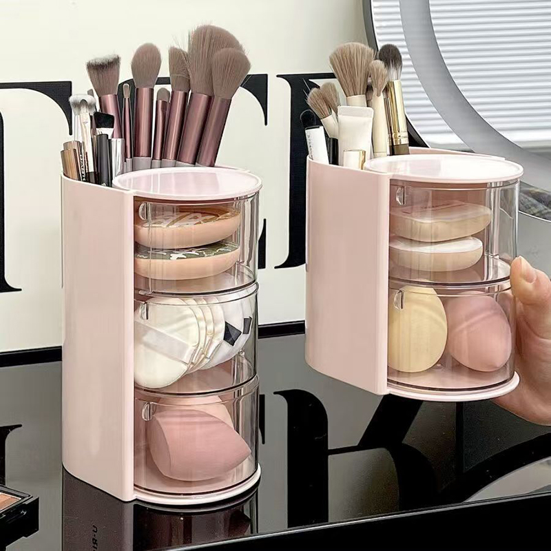 Beauty Makeup Egg - กล่องเก็บเครื่องสำอางแบบหมุนได้ 1 ชิ้น สำหรับจัดระเบียบเครื่องสำอางในห้องน้ำ กล่องเก็บฟองน้ำแต่งหน้า กล่องโชว์และจัดเก็บอุปกรณ์เสริมความงาม