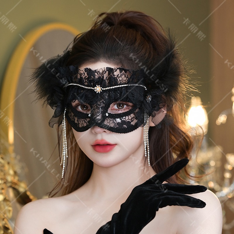 ลูกไม้สีดําตาข่ายหน้ากากครึ่งห - Beauty Halloween Makeup บทวิจารณ์และราคา